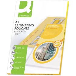 Pouches per plastificatrici Q-Connect 303x426 mm opache 80 micron conf. 100 pz A3 - KF18063