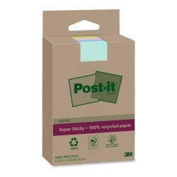 Foglietti Post-It® Super Sticky In carta riciclata al 100% a righe 102x152 mm 45 fogli/blocchetto conf. 4 pz assortiti