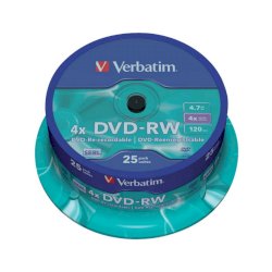 DVD-RW Verbatim 4.7 GB 4x Spindle Case in confezione da 25 dvd-rw - 43639