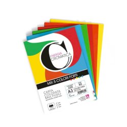 Carta colorata Deco Cromatica colori forti formato A4 - 5 colori assortiti in 100 ff - 80 gr - 12299/100