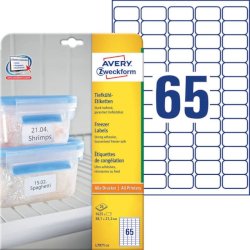 Etichette permanenti per freezer Avery 38,1x21,1 mm bianco - 65 et./foglio laser/inkjet - cf. 25 fogli L7971-25