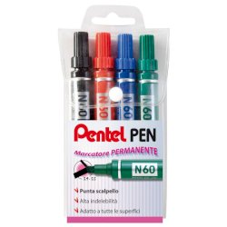 Marcatore permanente Pentel N60 con punta a scalpello 3,9/5,7 mm assortiti 4 pezzi - 0050504