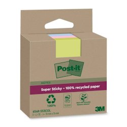 Foglietti riposizionabili Post-it®Super Sticky carta riciclata al 100% assortiti 76x76 mm - 3 blocchetti da 70 ff