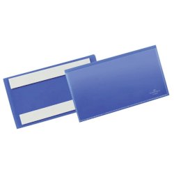 Tasche per identificazione Durable con bande adesive blu f.to esterno mm. 163x 83x1,7- inserto 150x67mm cf. 50 - 176207