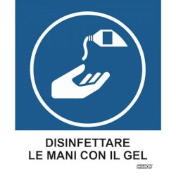 Adesivo segnaletico Markin ''Disinfettare le mani con il gel'' in LWM - 12,5x15,2 cm - Conf. 2 pezzi - X110COV-5