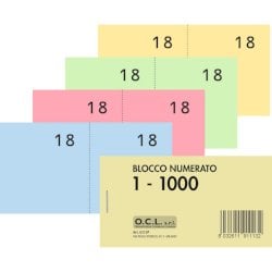 Blocchi lotteria Madre/Figlia O.C.L. - serie numerata da 1 a 1000 - 4 colori assortiti - conf. 40 pezzi - 0213P