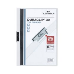 Cartellina con clip Durable DURACLIP® A4 bianco - dorso 3 mm - capacità 30 fogli 2200-02