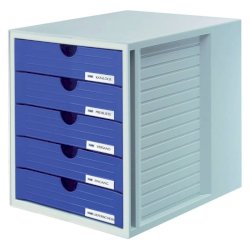 Cassettiera SYSTEMBOX HAN in polistirolo con 5 cassetti chiusi blu 1450-14