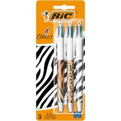 Penna a sfera a scatto BIC 4 Colours 1 mm in blister da 3 pezzi Animalier 9998501