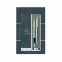 Gift set DUO Parker - Penna a sfera Jotter Stainless Steel GT + stilografica inchiostro blu - conf. 2 pz - 2093257