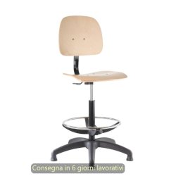Sgabello tecnico Labor Wood 60 in legno di faggio verniciato naturale Seditaly alto poggiapiedi regolabile