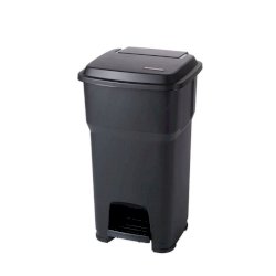 Cestino gettacarte Rotho Hera 60 L con pedale e coperchio nero - F800069