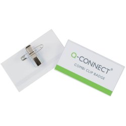 Portabadge Q-Connect plastica con clip e spilla 75x40 mm conf. da 50 - KF01568