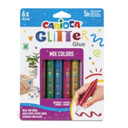 Conf. 6 blister da 6 colle Carioca colorate 10,5 ml - effetto glitter assortiti mix - 42112